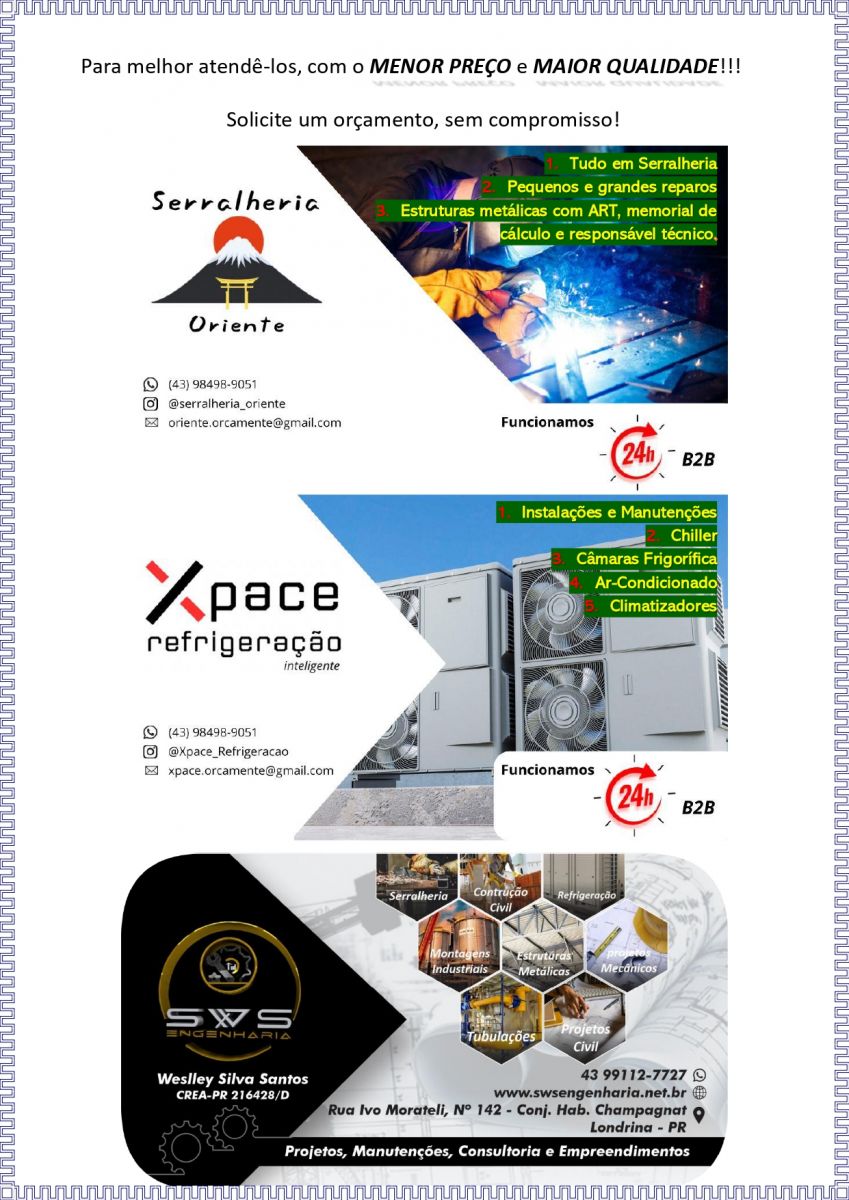SWS Engenharia - Serralheria Oriente - Xpace Refrigeração