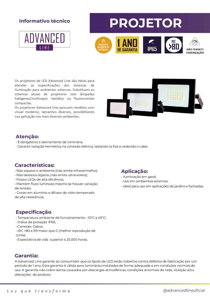 Refletor LED 100W -8500lm IP65 BRC. FRIO ( ADV62052 )