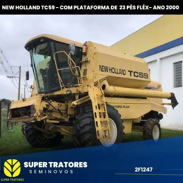 Colheitadeira sojeira New Holland TC59 ano 2000 C/PL de 23 pés fléx 