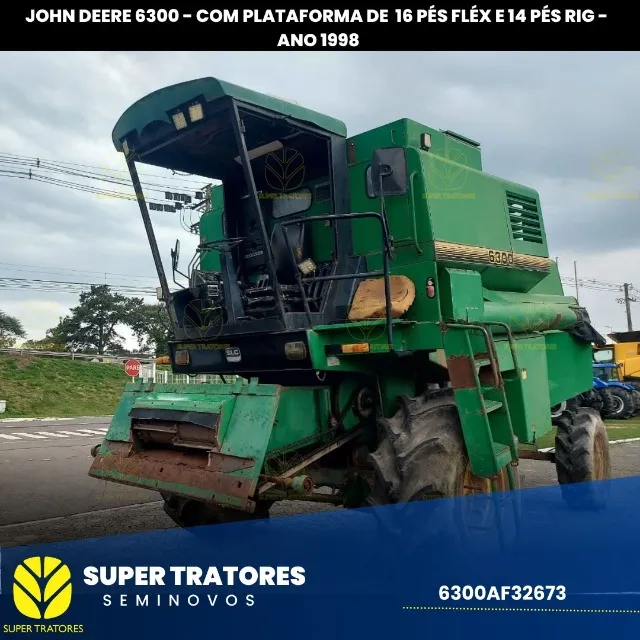 Colheitadeira arroz e soja John Deere SLC 6300 ano 1998 C/PL de 14 pés rígida e 16 pés flé