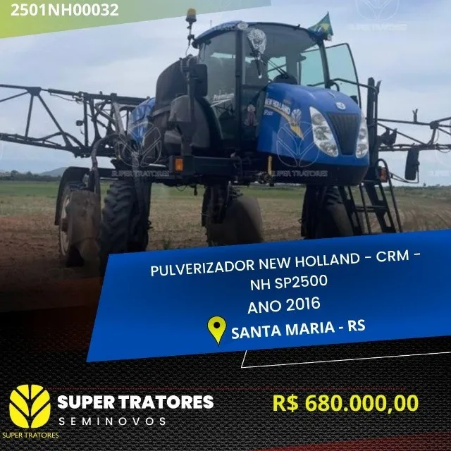 Pulverizador New Holland SP2500 ano 2016.