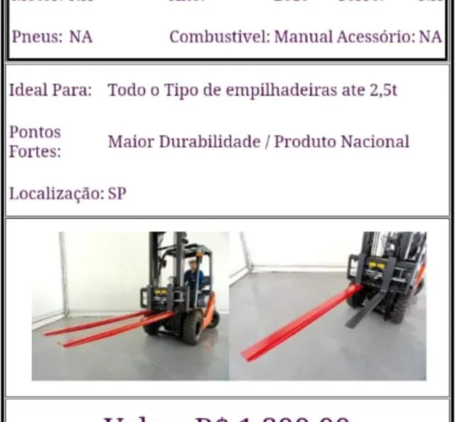 Alongador Prolongador extensor De Garfos De Empilhadeiras 