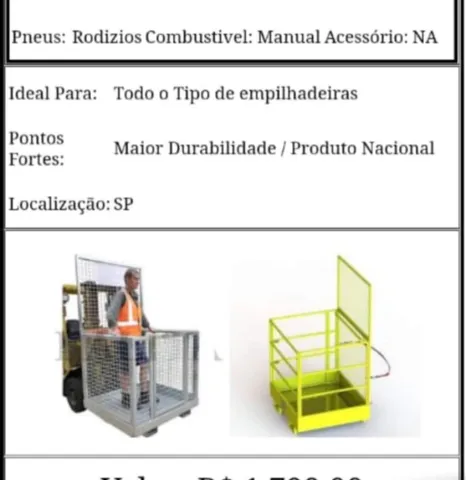 Gaiola De Segurança Plataforma Elevatória Empilhadeiras Ótimo Custo Benefício 