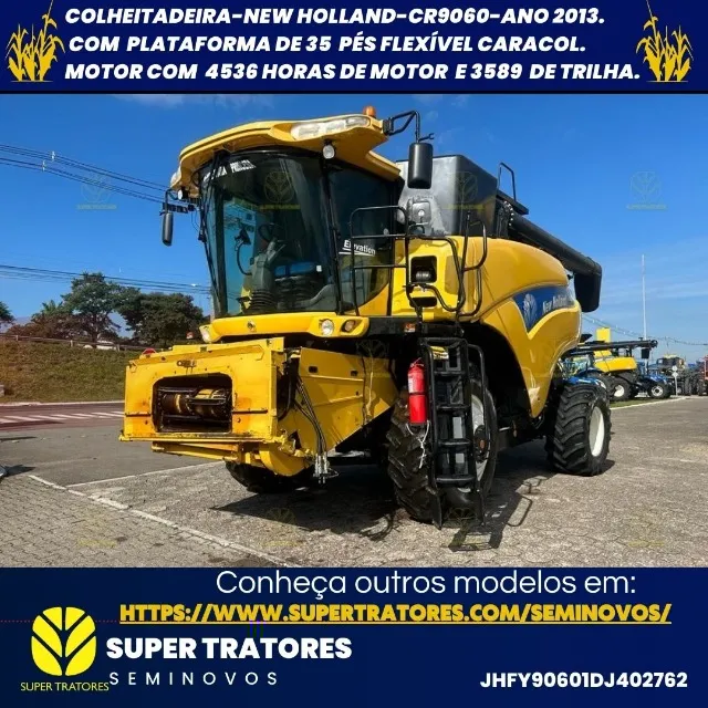 Colheitadeira Sojeira New Holland CR9060 ano 2013, C/PL de 35 pés flexível.
