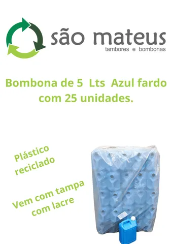 Fardo de Bombona de 5 Litros Azul (Fardo com 25 unidades com tampa com lacre) Plástico Re