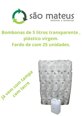 Fardo de bombona de 5 litros Transparente plástico virgem com 25 unidades tampa com lacre