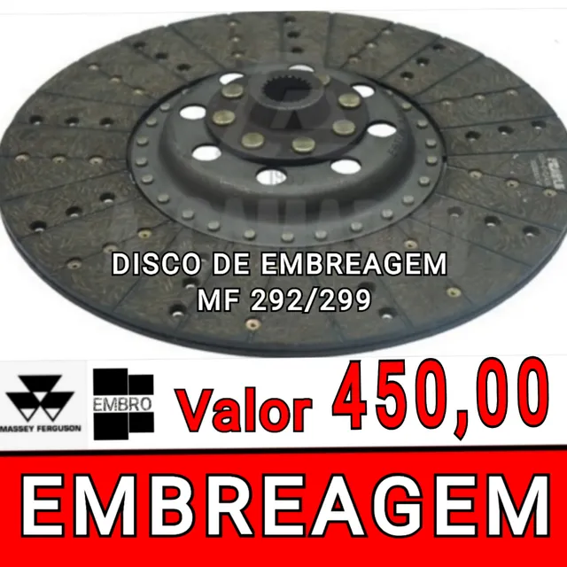 EMBREAGEM DISCO DO TRATOR MASSEY FERGUSON 292/299 COM 13"