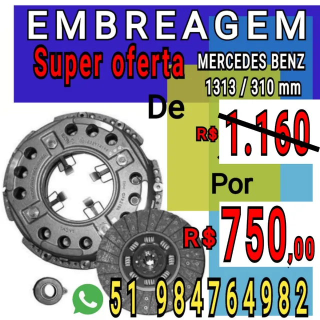 EMBREAGEM KIT PLATO E DISCO DO CAMINHÃO MERCEDES BENZ 1313/1513/2013 COM 310MM