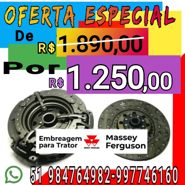 EMBREAGEM KIT PLATO E DISCO DO TRATOR MASSEY FERGUSON 265/275/283/290 4 MARCHAS 