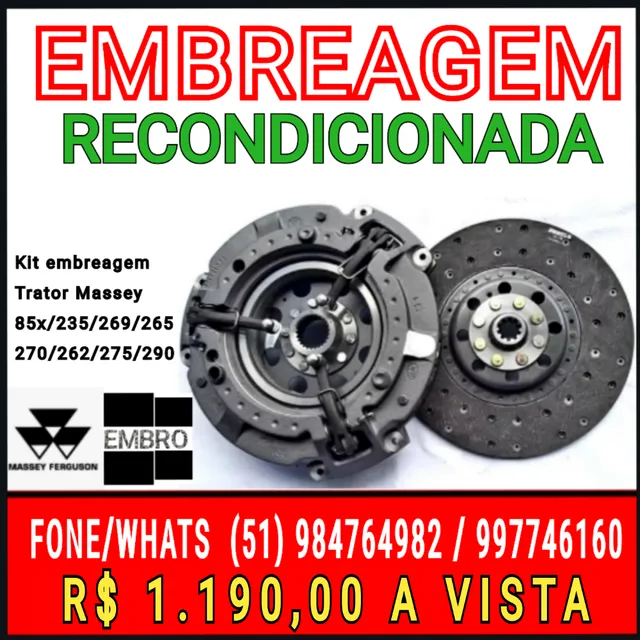 EMBREAGEM KIT PLATO E DISCO DO TRATOR MASSEY FERGUSON 85x/235/269/265/270/262/275/290