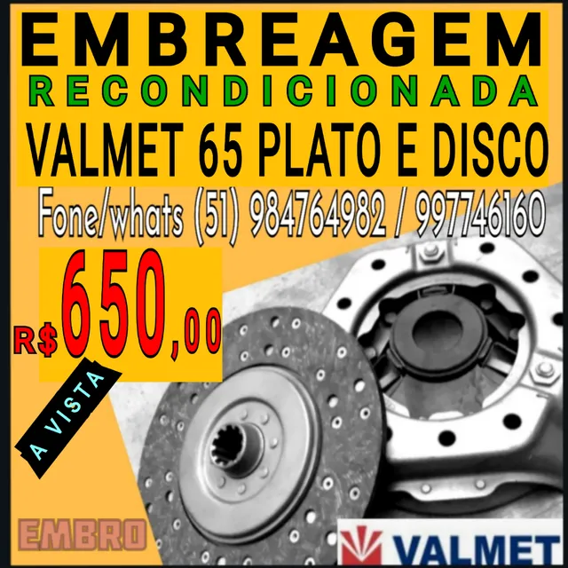 EMBREAGEM KIT PLATO E DISCO DO TRATOR VALMET 65