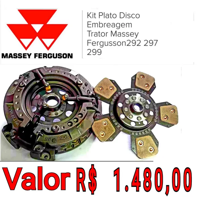 EMBREAGEM KIT PLATO E DISCO DO TRATOR MASSEY FERGUSON 292/297/299