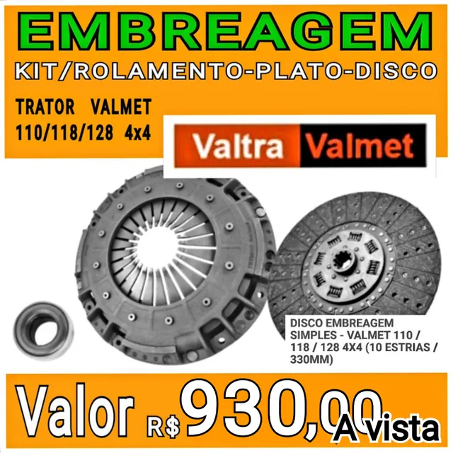 EMBREAGEM KIT PLATO E DISCO DO TRATOR VALMET 110 118 128 