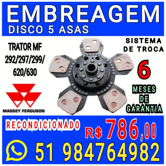 EMBREAGEM DISCO 5 ASAS DO TRATOR MASSEY FERGUSON 292/297/299/620/630