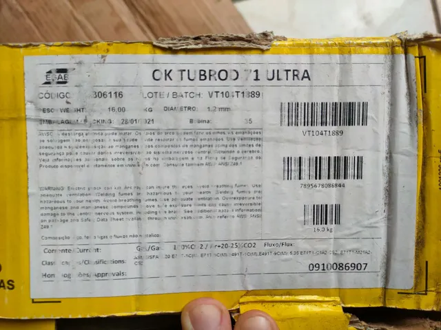 Arame de solda tubular ESAB tubrod ultra 1.2