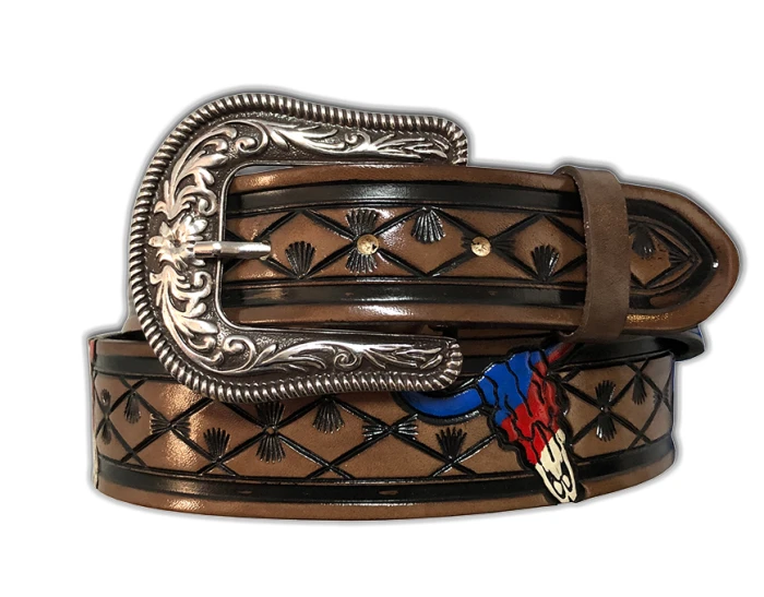 Cinto Long Horn Azul e Vermelho Bordado - 85