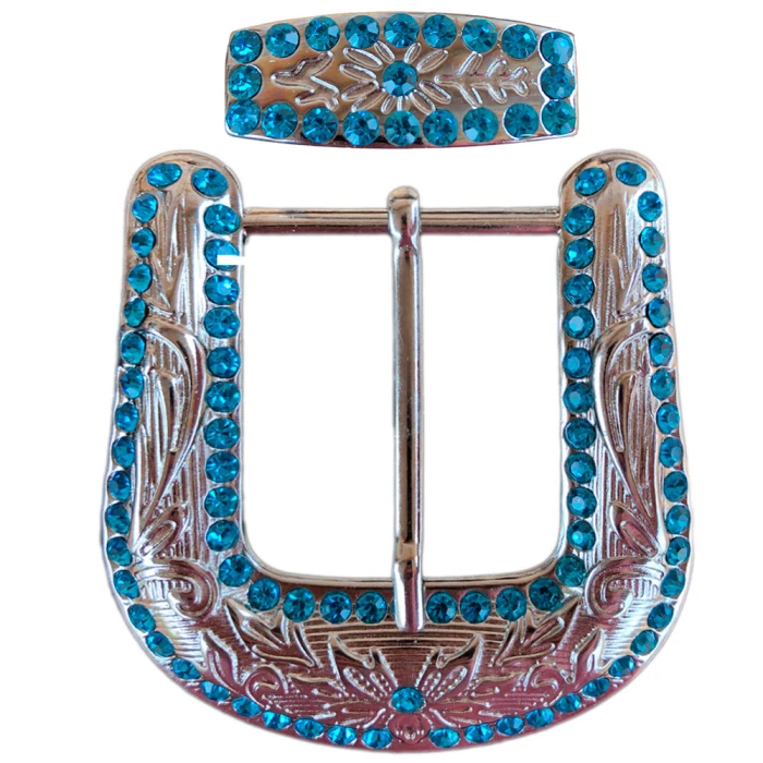 Fivela Strass Premium + Passador - Aquamarine