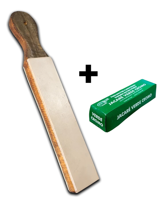 Kit De Afiação Facas Strop De Couro + Pasta Jacaré 400g
