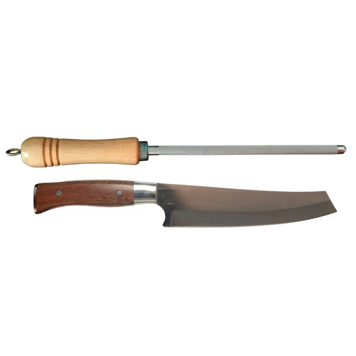 Kit Faca Churrasqueiro Inox 10 Polegadas + Chaira Aficorte