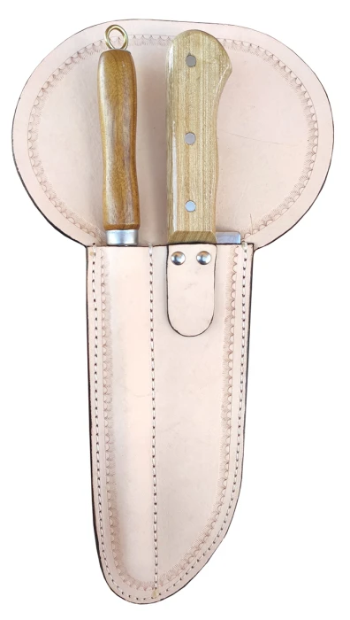 Kit Faca Coqueiro 8 polegadas Pantaneira + Chaira Amolador + Bainha em Couro