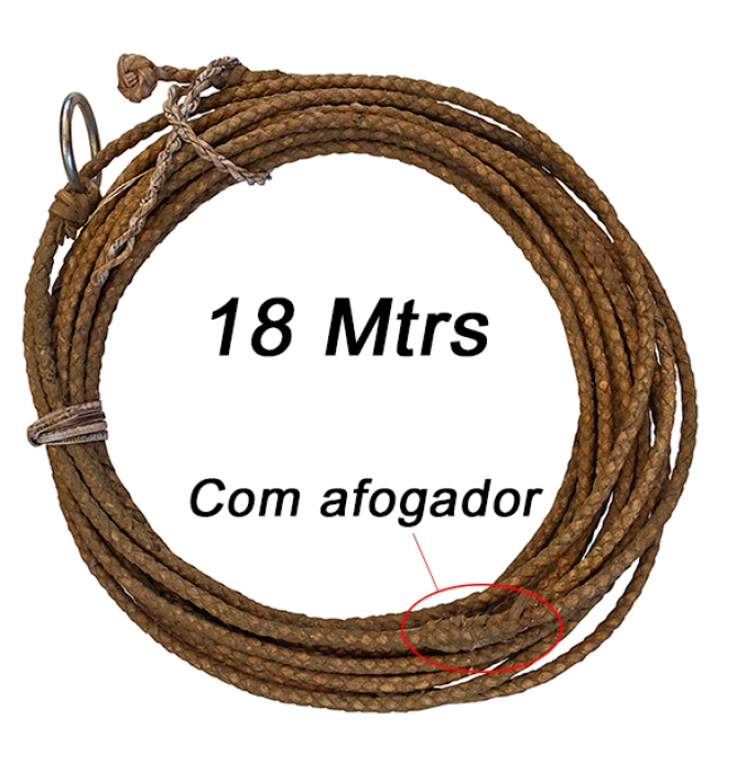 Laço De Couro Artesanal 18 Metros Com Argola De Inox.