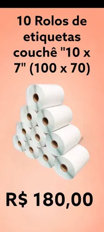 5 rolos de etiquetas couchê neutra 100 x 70 com 500 etiquetas por rolo 