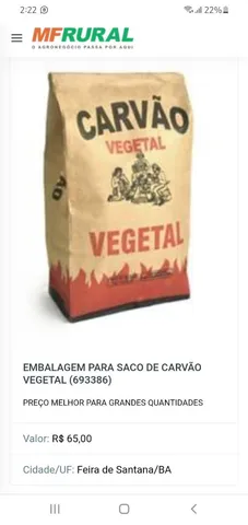 VENDO EMBALAGENS DE CARVÃO VEGETAL DE 3 KILOS 