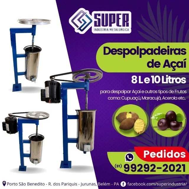 Máquina despolpadeira Atacado de Açaí + Cacau + 50 outras frutas