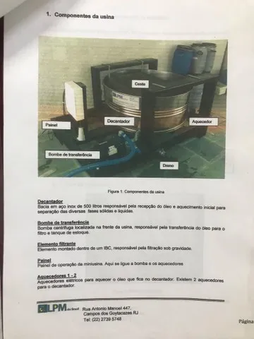 Mini usina para reciclagem de óleo. 