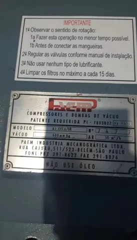 Bomba de vácuo paem 50 m³h