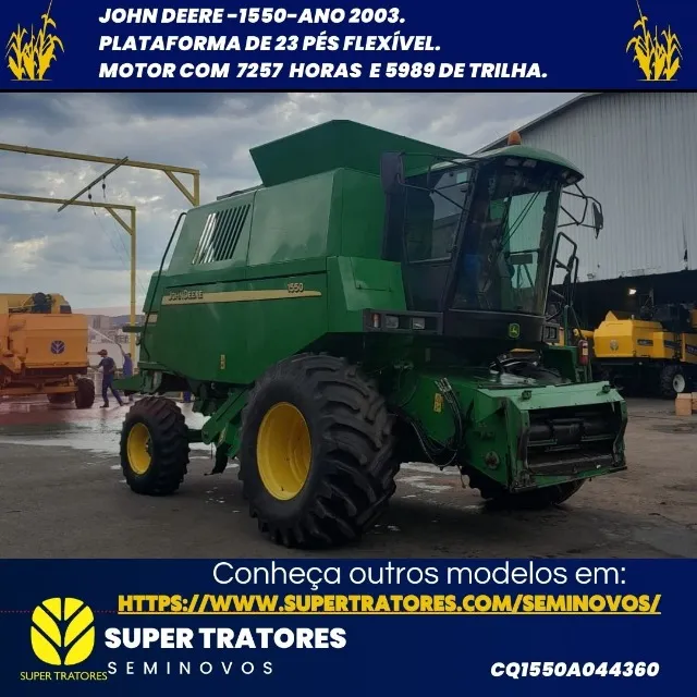 Colheitadeira de soja John Deere 1550 ano 2003 C/PL de 23 pés fléx