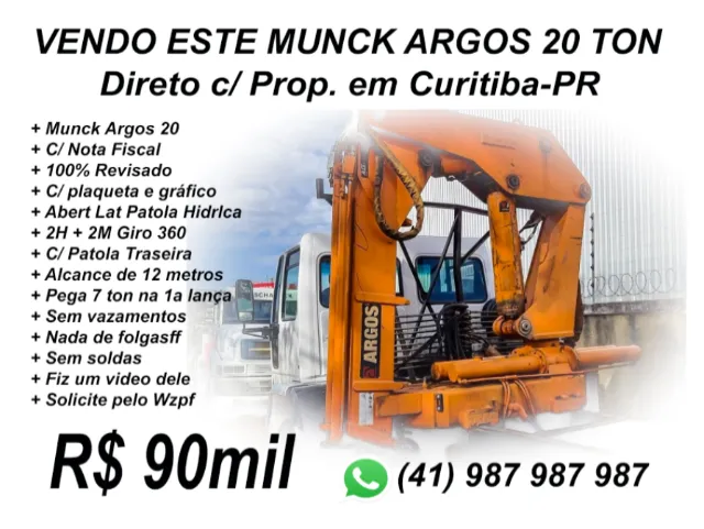 Equipamento Argos Munck 20ton Revisado com Nota Fiscal Dir c/ Prop em Ctba PR