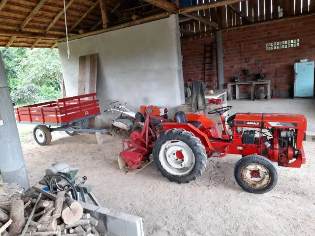 Trator com carretinha arado e rotativa